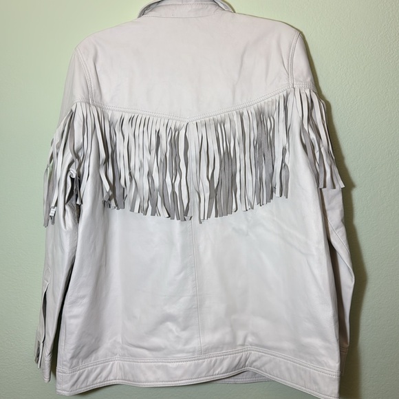Topshop Roy fringed white leather jacket US size 12 - Picture 12 of 16